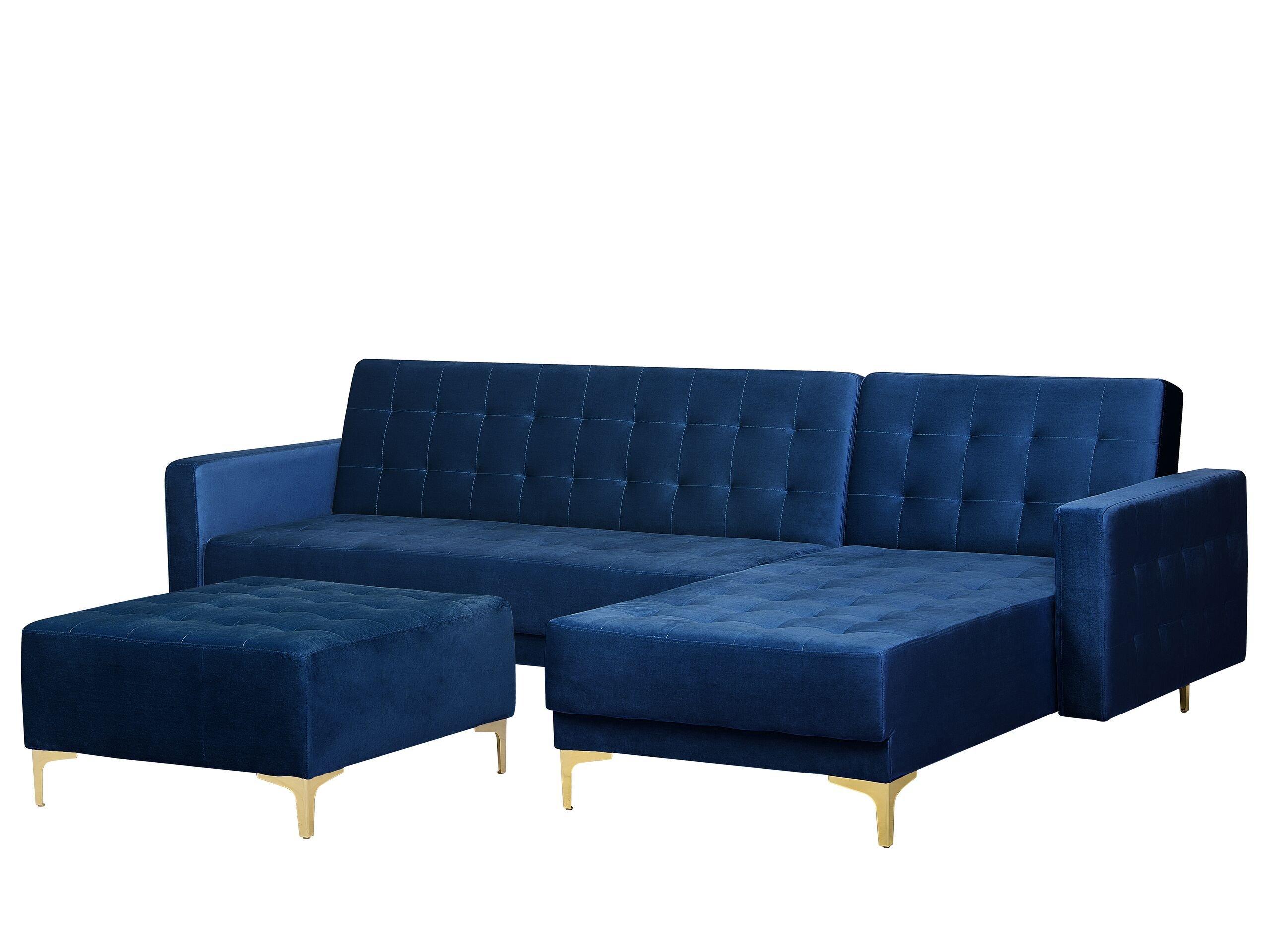 Beliani Ecksofa mit Ottomane aus Samtstoff Modern ABERDEEN  