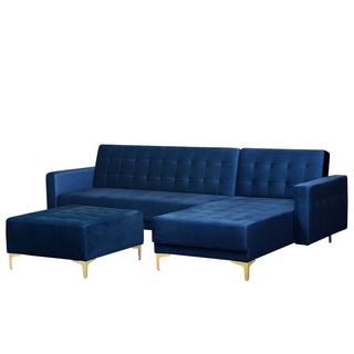 Beliani Ecksofa mit Ottomane aus Samtstoff Modern ABERDEEN  