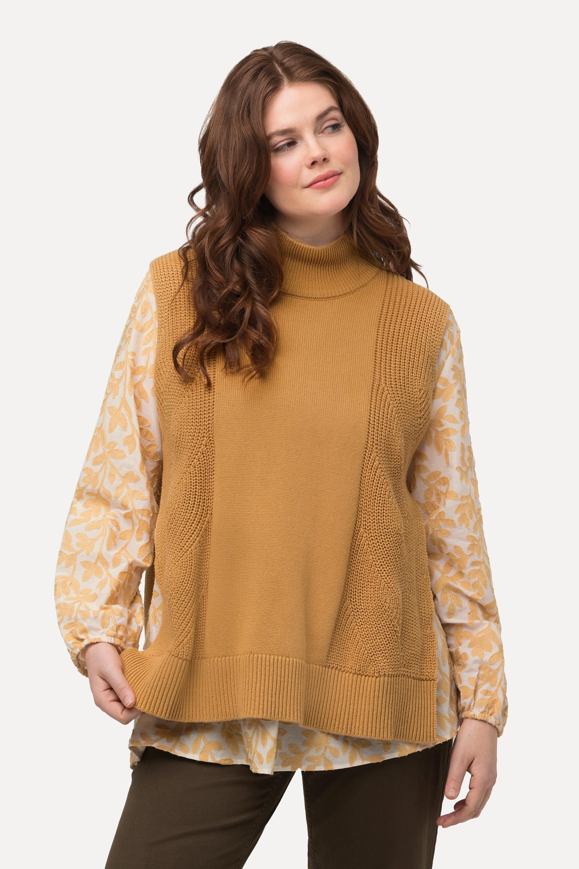 Ulla Popken Zopfmuster ärmelloser Stehkragen Pullunder  