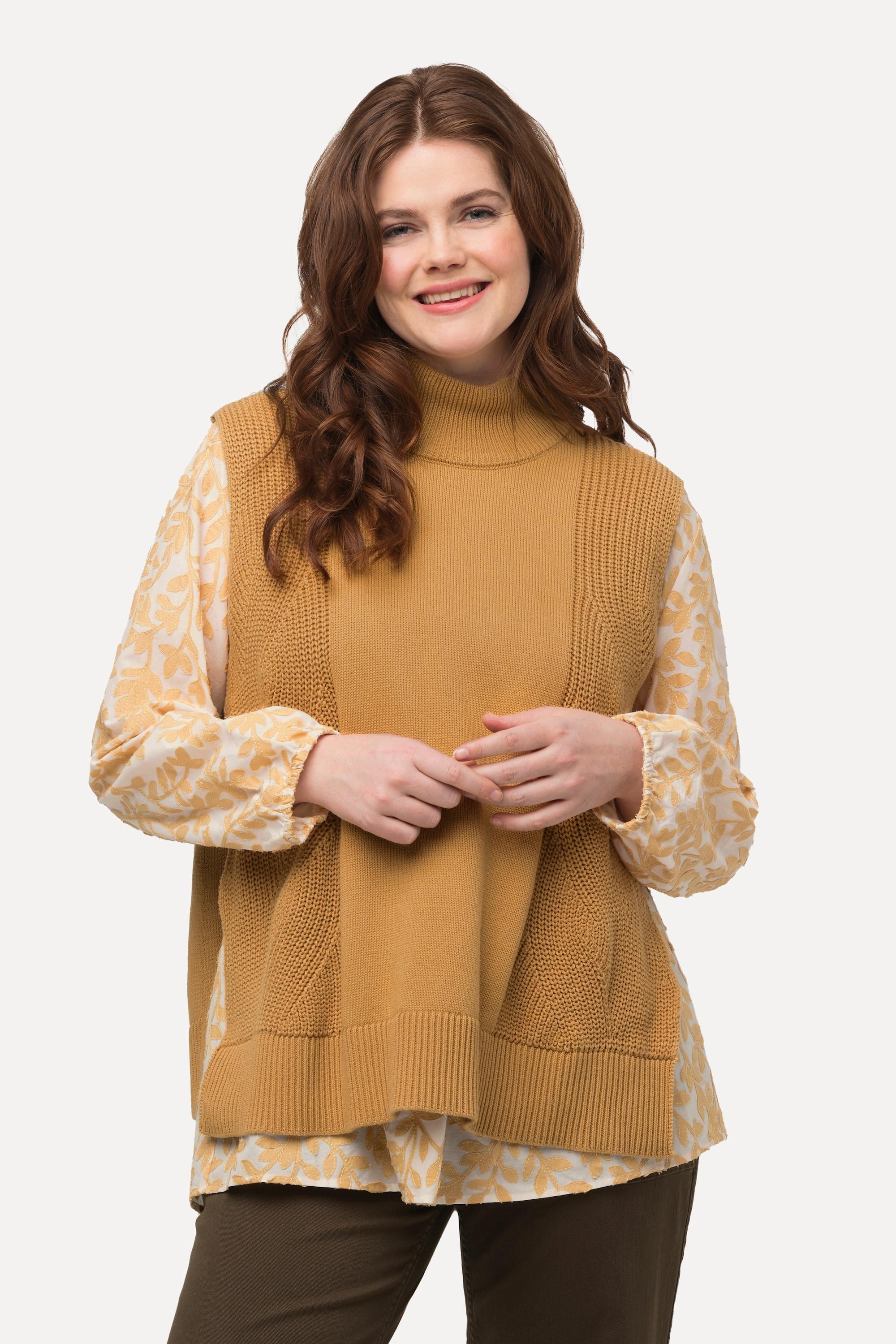 Ulla Popken Zopfmuster ärmelloser Stehkragen Pullunder  