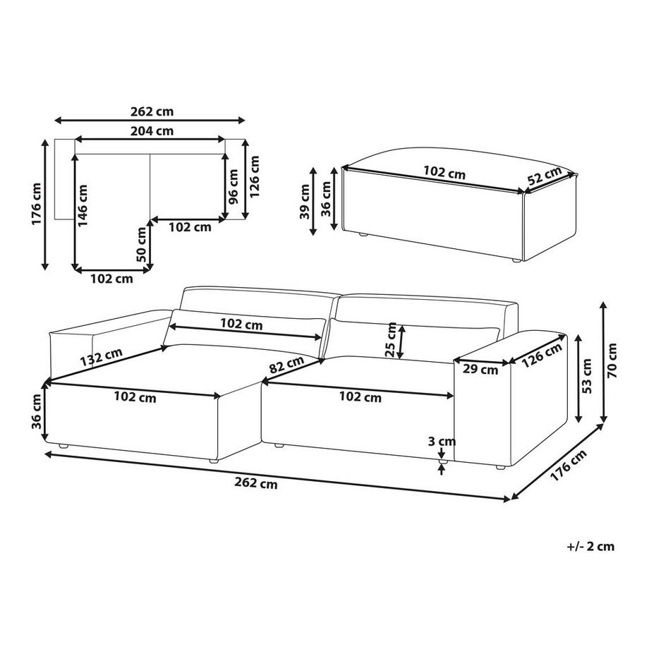 Beliani Ecksofa mit Ottomane aus Samtstoff  HELLNAR  