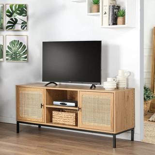 Calicosy Mobile TV a 2 Porte con Impagliatura in Rattan e 2 Scomparti - L120 cm  