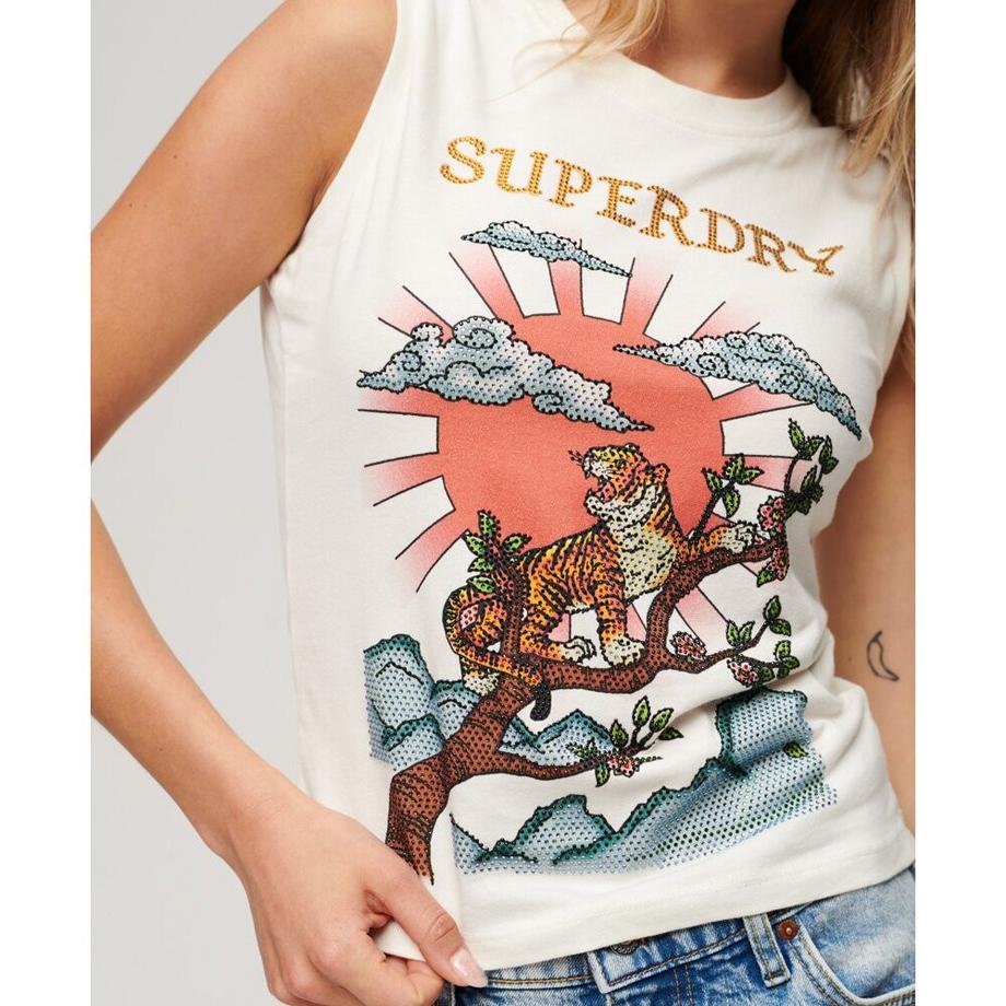 Superdry Canotta con Strass Effetto Tatuaggio  