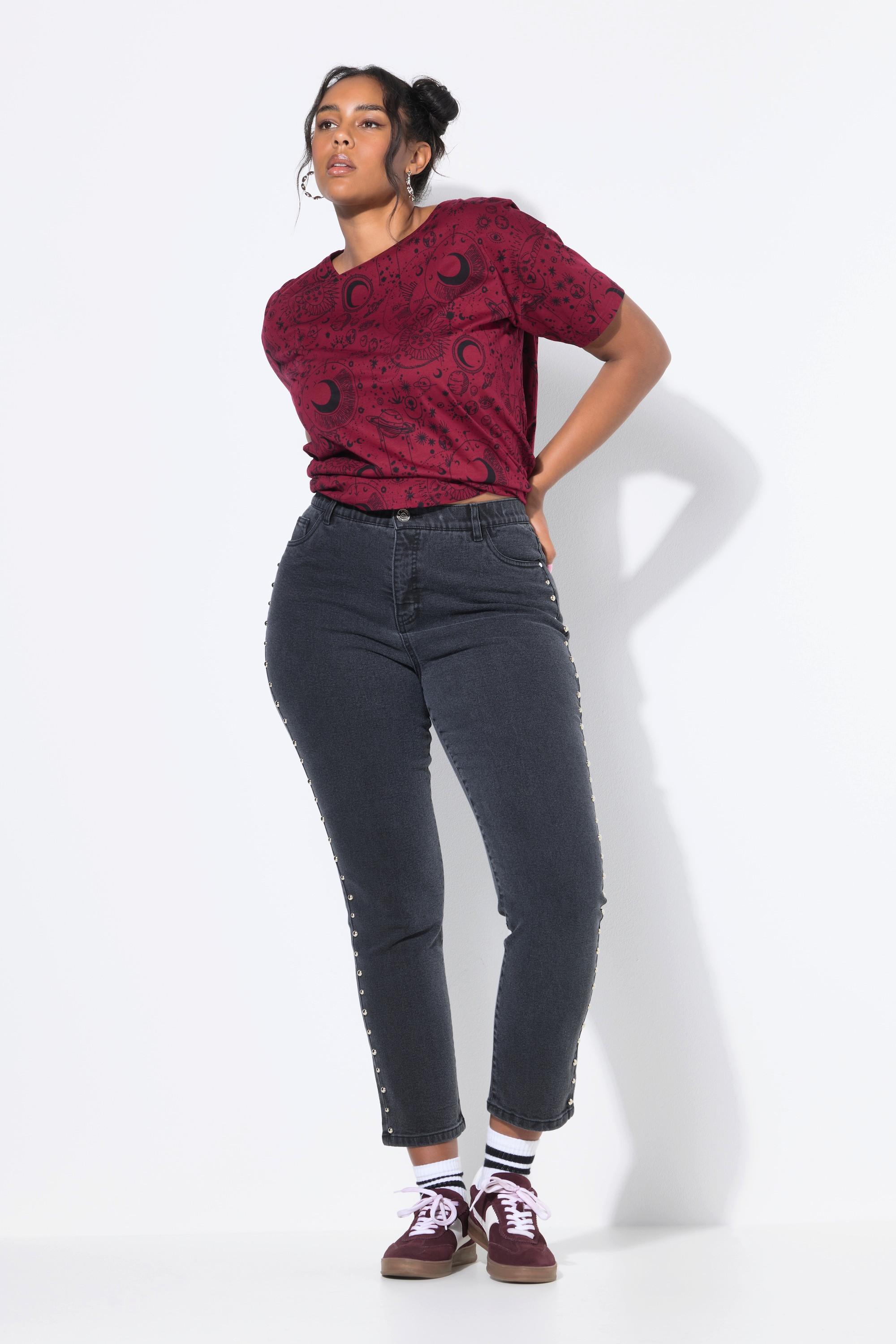 Studio Untold Jean Mom Rivets Fantaisie 5 Poches Taille Élastique  