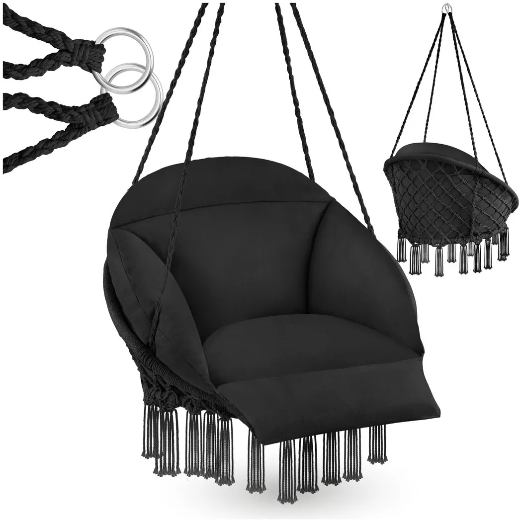 Tectake - Poltrona sospesa Samira con spesso cuscino da seduta, One Size, Charcoal Black