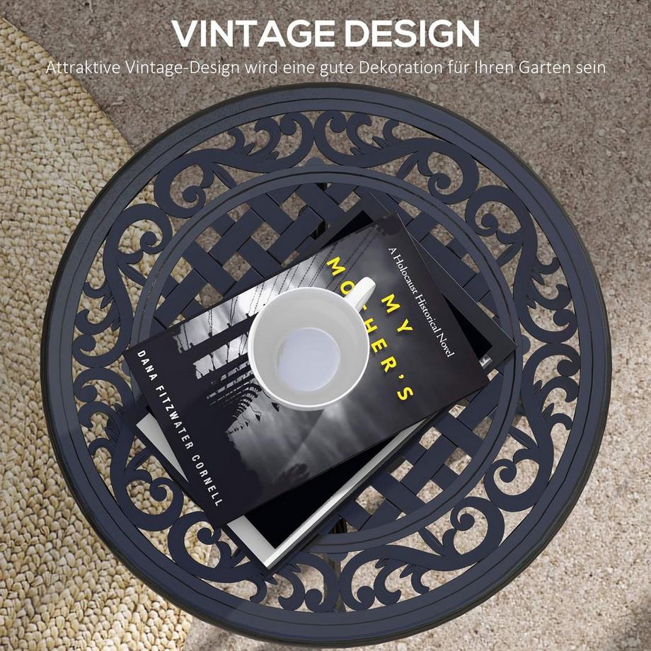 Northio Beistelltisch, Gartentisch, Terrassentisch Mit Aluminiumrahmen, Couchtisch Bis 50 Kg Belastbar Für Garten, Balkon, Schwarz, 60 X 60 X 53 Cm  