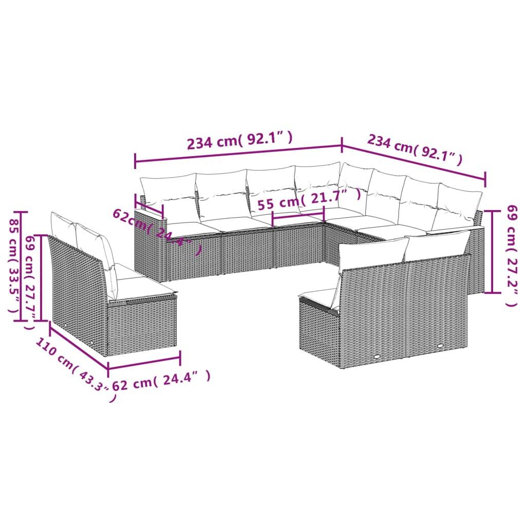 VidaXL set divano da giardino Polirattan  