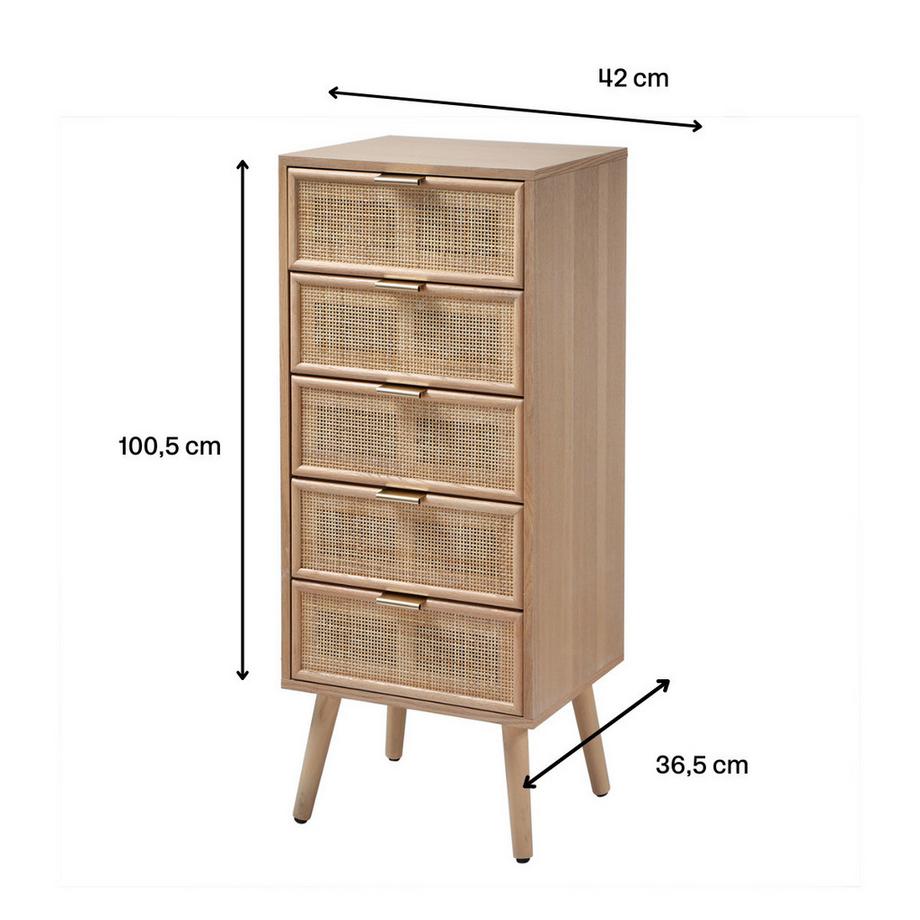 Calicosy Chiffonnier 5 tiroirs façades en rotin naturel - L36.5 x H100.5 cm - MIYA  