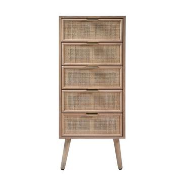 Kommode mit 5 Schubladen und Fronten aus natürlichem Rattan - H100,5 cm - MIYA