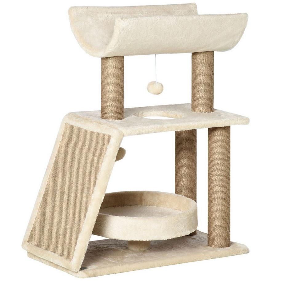 Northio  Katzen Kratzbaum Klein 76Cm, Mit Spielball & Sitzplatz, Indoor Kletterturm Mit Bett & Kratzbrett, Hellbraun, Bis 5Kg 
