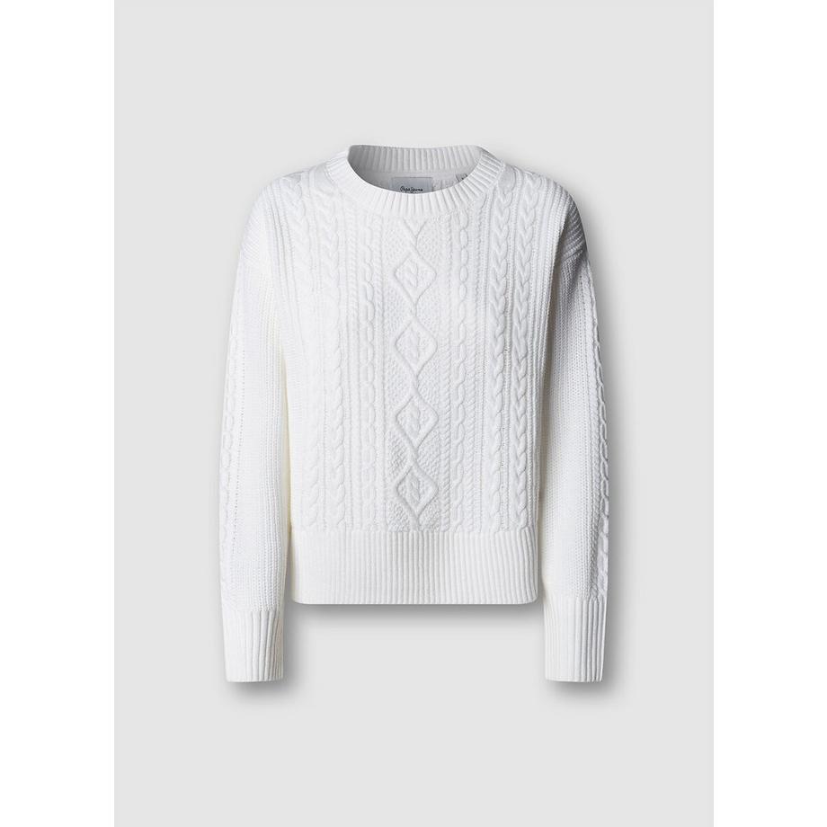 Zopfmuster-Pullover mit Rundhalsausschnitt