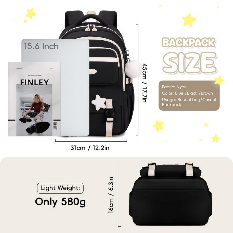 Only-bags.store Zaino scolastico leggero con dettagli a stella  