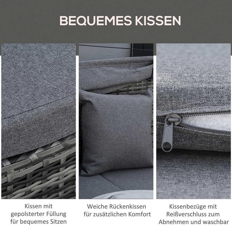 Northio Îlot De Soleil En Rotin Îlot Transat En 4 Parties Avec Auvent Groupe De Sièges 4 Coussins Gris Métal 230 X 145 X 80 Cm  