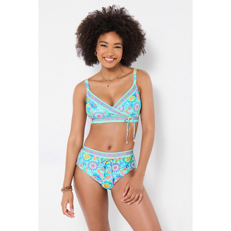 Haut de Bikini Imprimé Vibrant avec Détail Fermoir Doré