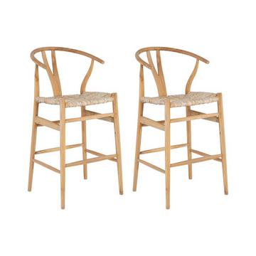 Lot de 2 tabourets de bar en teck et paille - Naturel - POGIANA