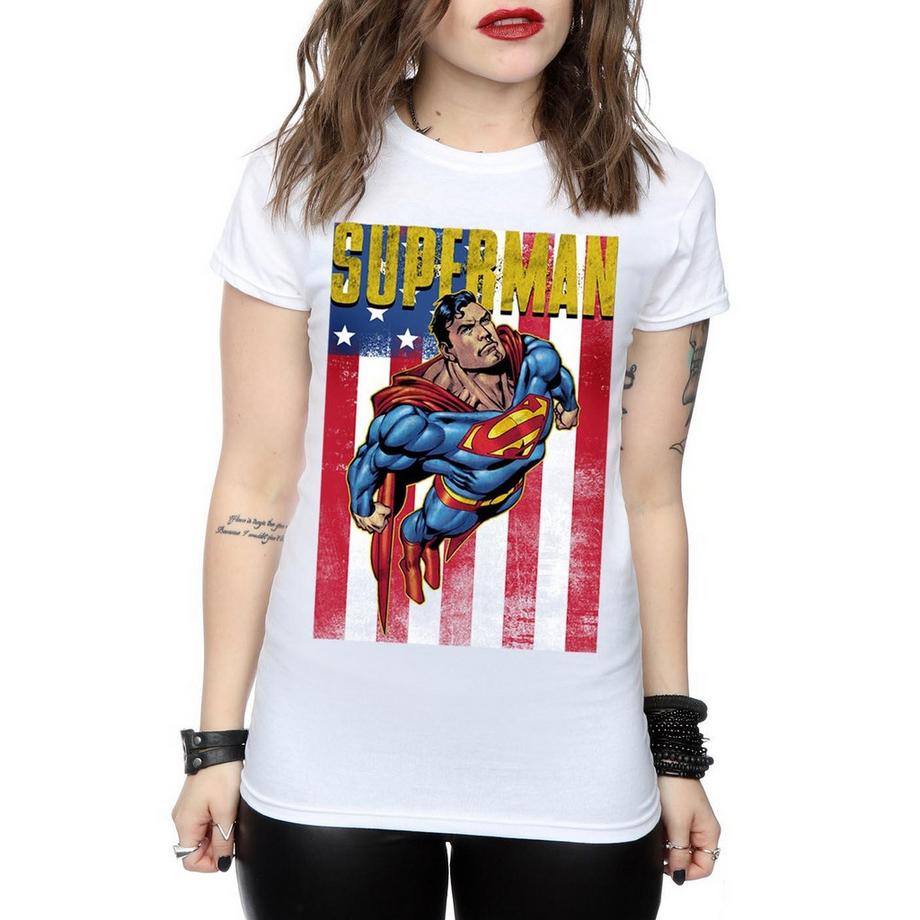 DC COMICS Superman Drapeau Américain Imprimé T-Shirt  