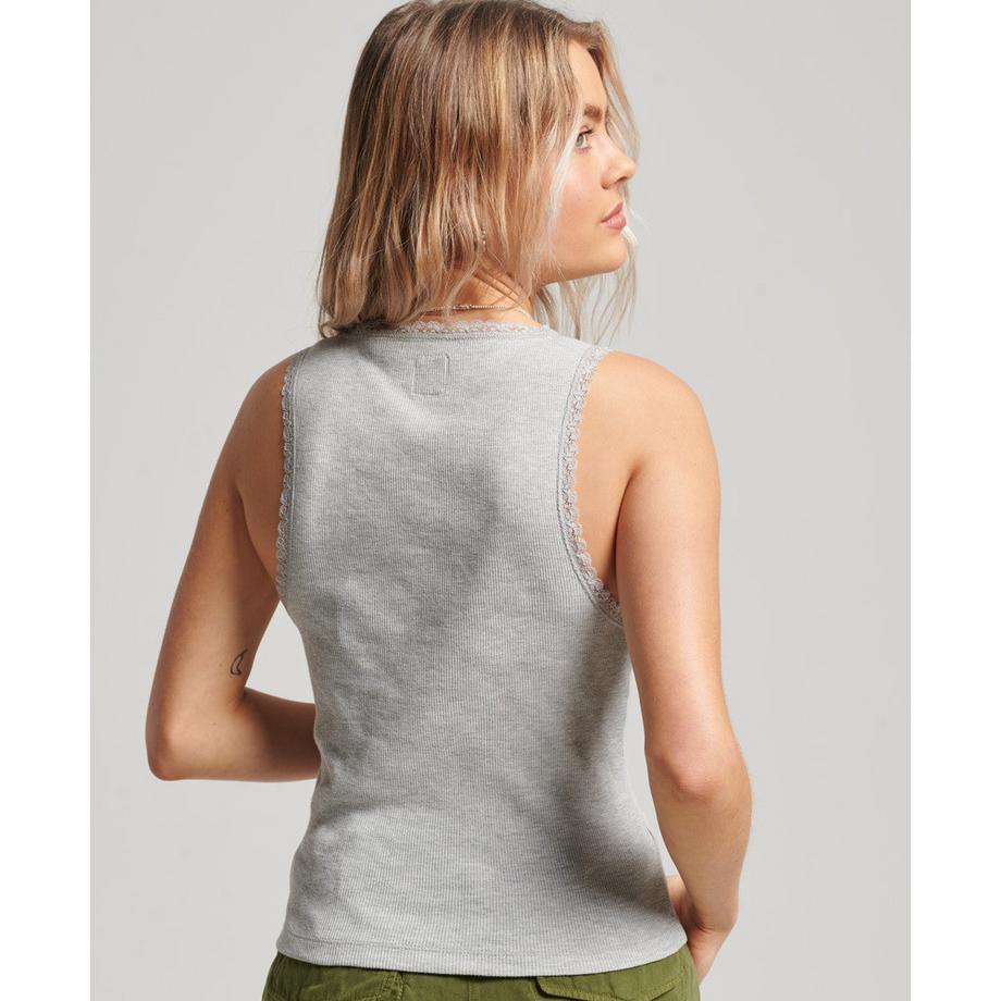 Superdry Geripptes Tanktop mit Spitzenbordüre  