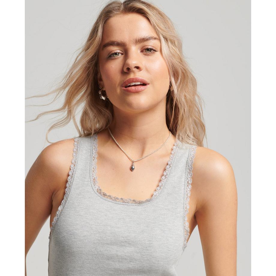 Superdry Geripptes Tanktop mit Spitzenbordüre  