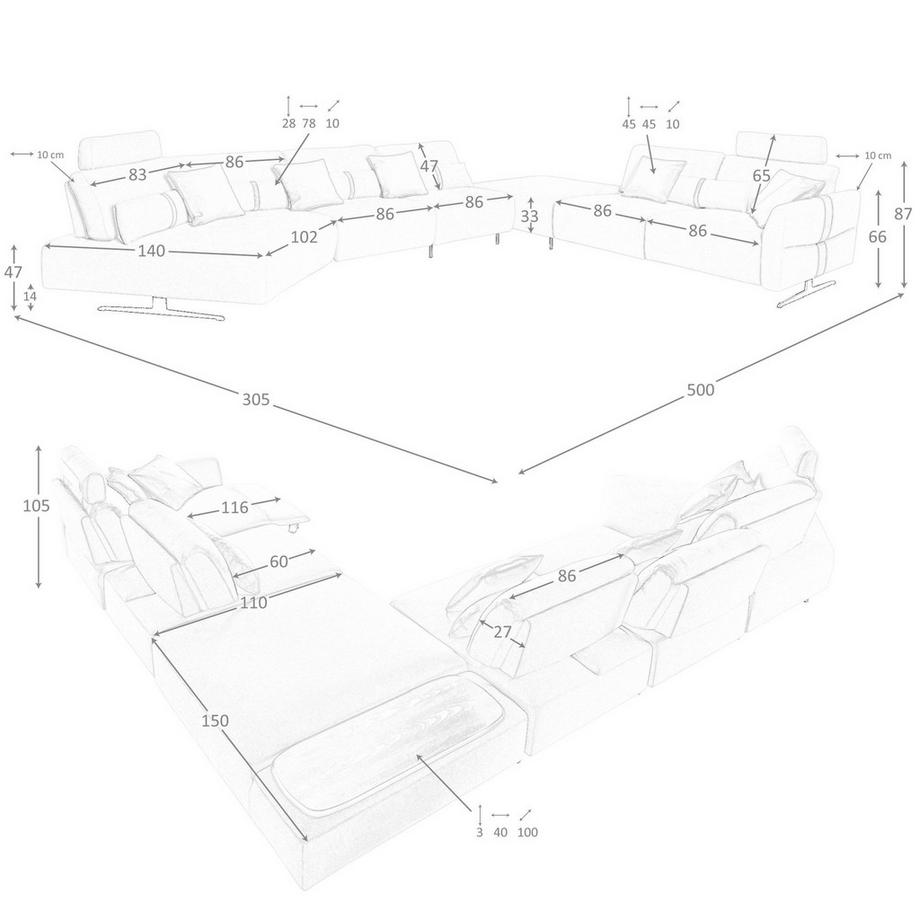 ANGEL CERDA Modulares Relax-Sofa mit Chaiselongue rechts  