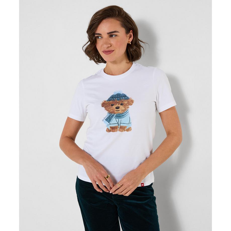 Kurzarm-T-Shirt mit gesticktem Teddy-Hund