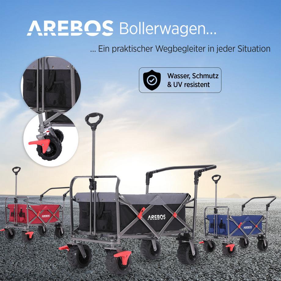 Arebos  Charrette à bras | Chariot de transport | Pliable | avec tige télescopique 