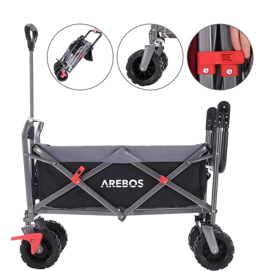 Arebos  Charrette à bras | Chariot de transport | Pliable | avec tige télescopique 