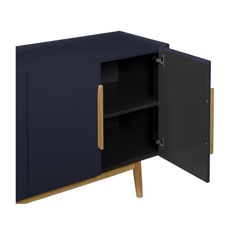 Vente-unique  Buffet avec 4 portes en MDF et bois d'hévéa  - Bleu et Naturel clair - DUNELON 