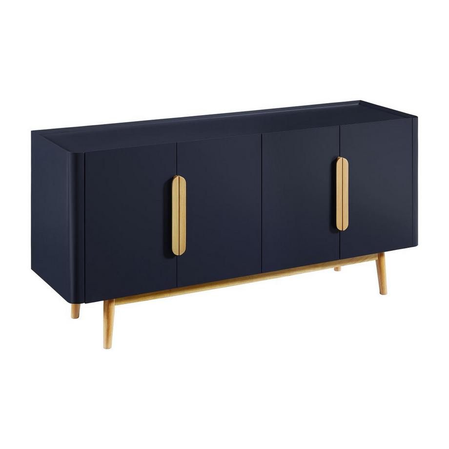 Vente-unique  Buffet avec 4 portes en MDF et bois d'hévéa  - Bleu et Naturel clair - DUNELON 