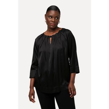 Blouse en satin à col rond froncé et manches 3/4