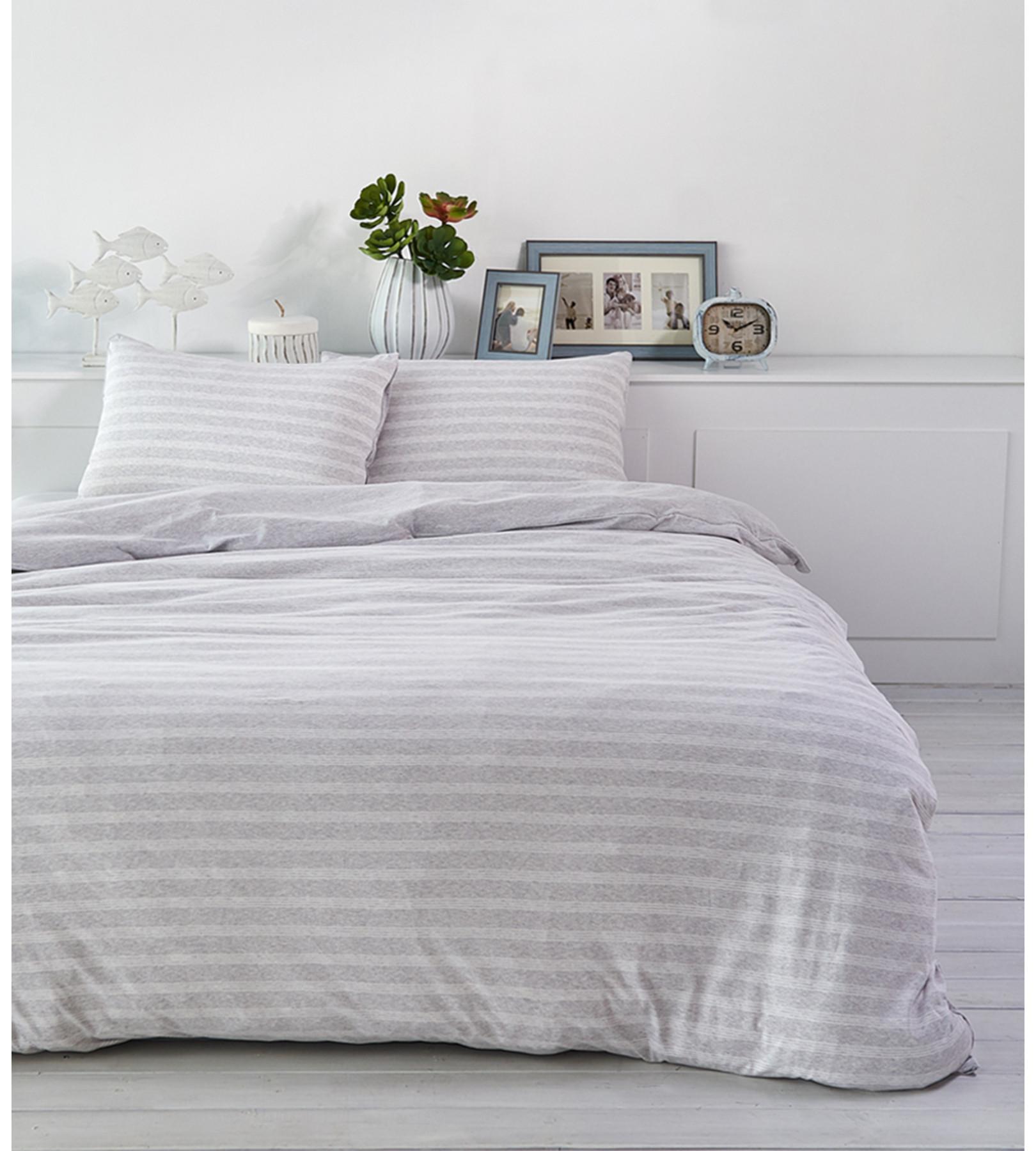 Living Home Melange Jersey Double Face Gestreifte Bettwäsche Set  