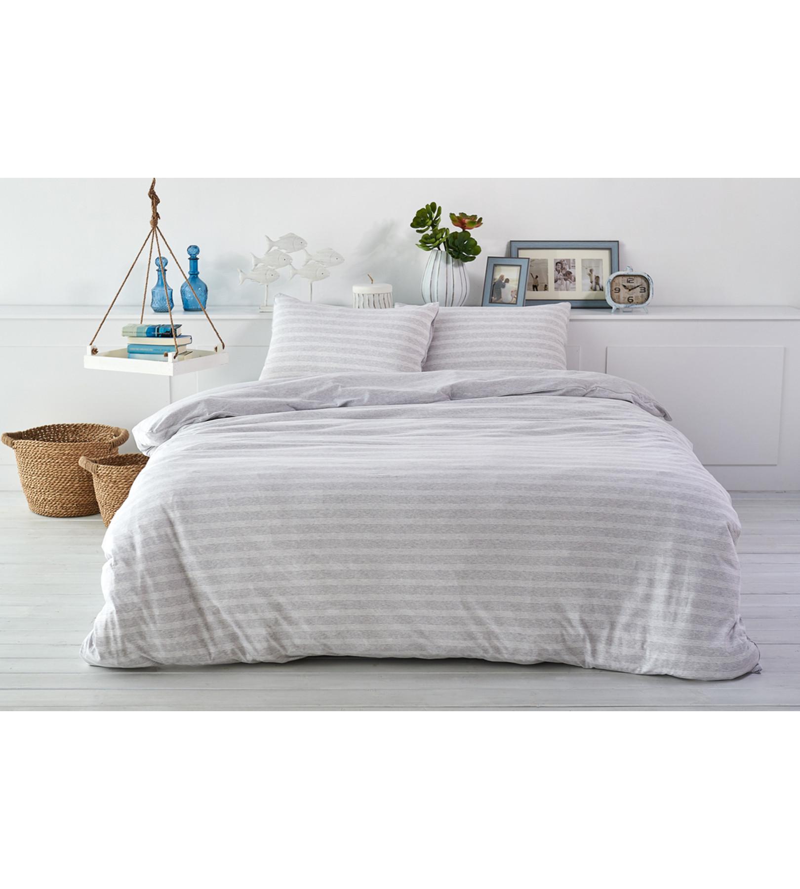 Living Home Melange Jersey Double Face Gestreifte Bettwäsche Set  