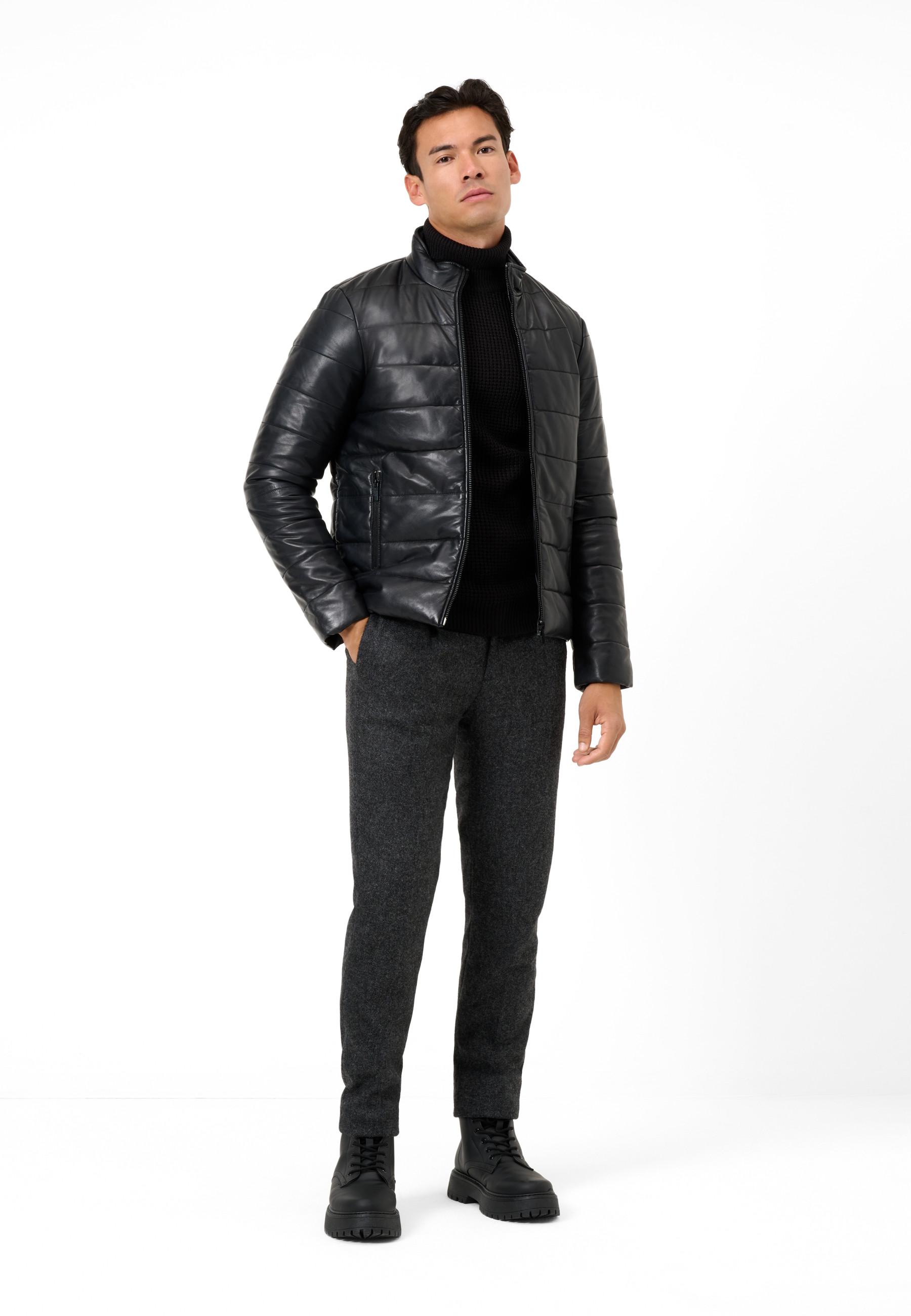 RICANO  Veste en cuir pour homme Jean, chaude avec col montant 