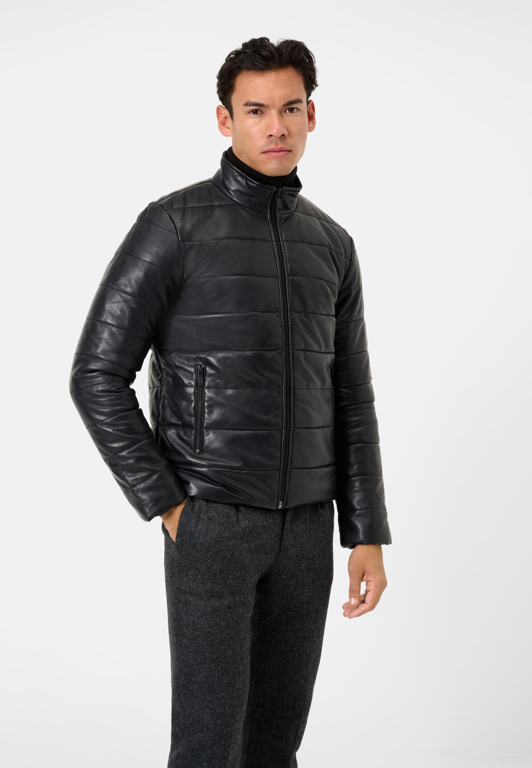 RICANO  Veste en cuir pour homme Jean, chaude avec col montant 