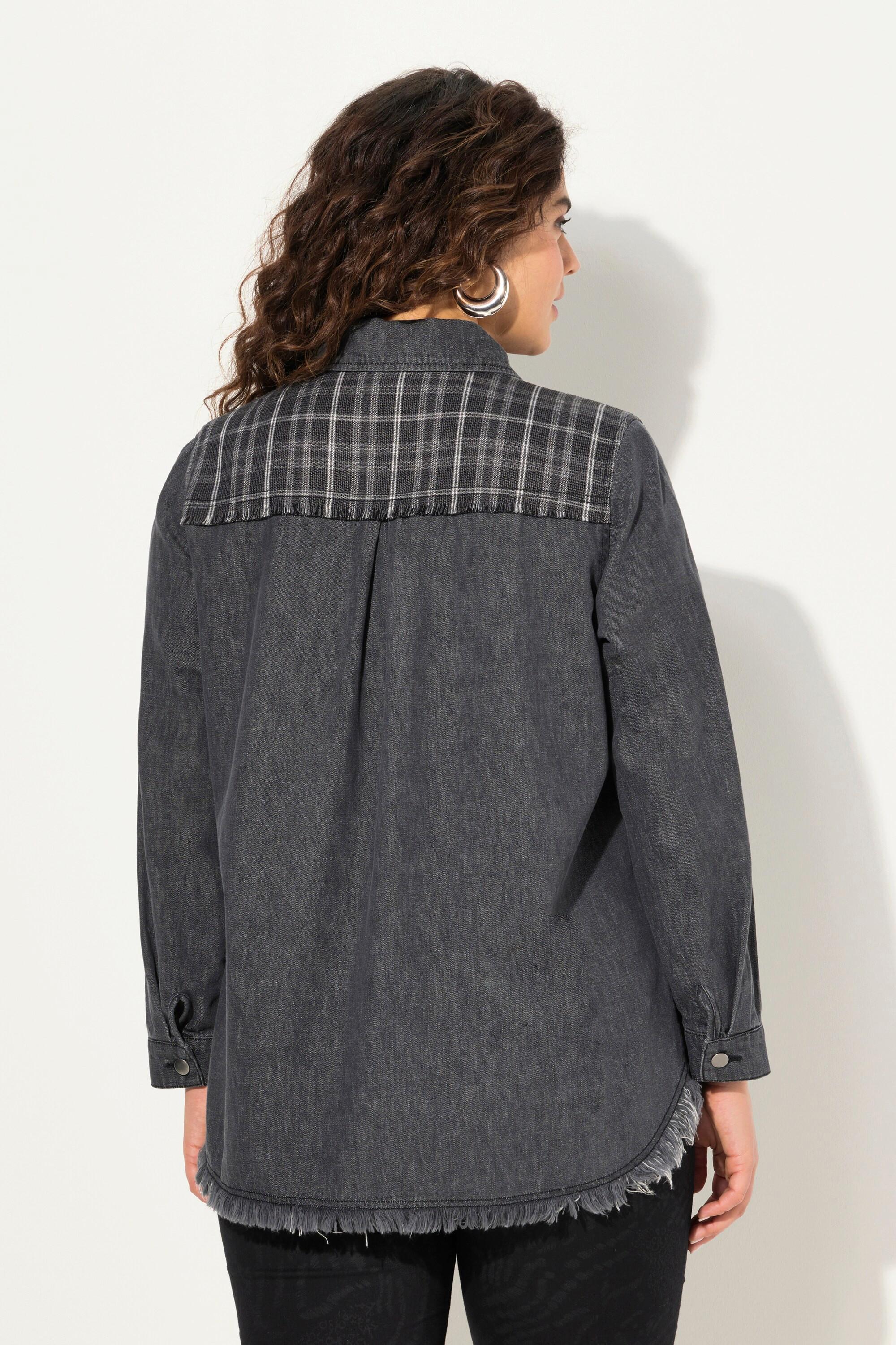 Ulla Popken Camicia di jeans Inserto in flanella Colletto camicia Maniche lunghe  