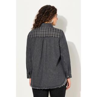 Ulla Popken Camicia di jeans Inserto in flanella Colletto camicia Maniche lunghe  