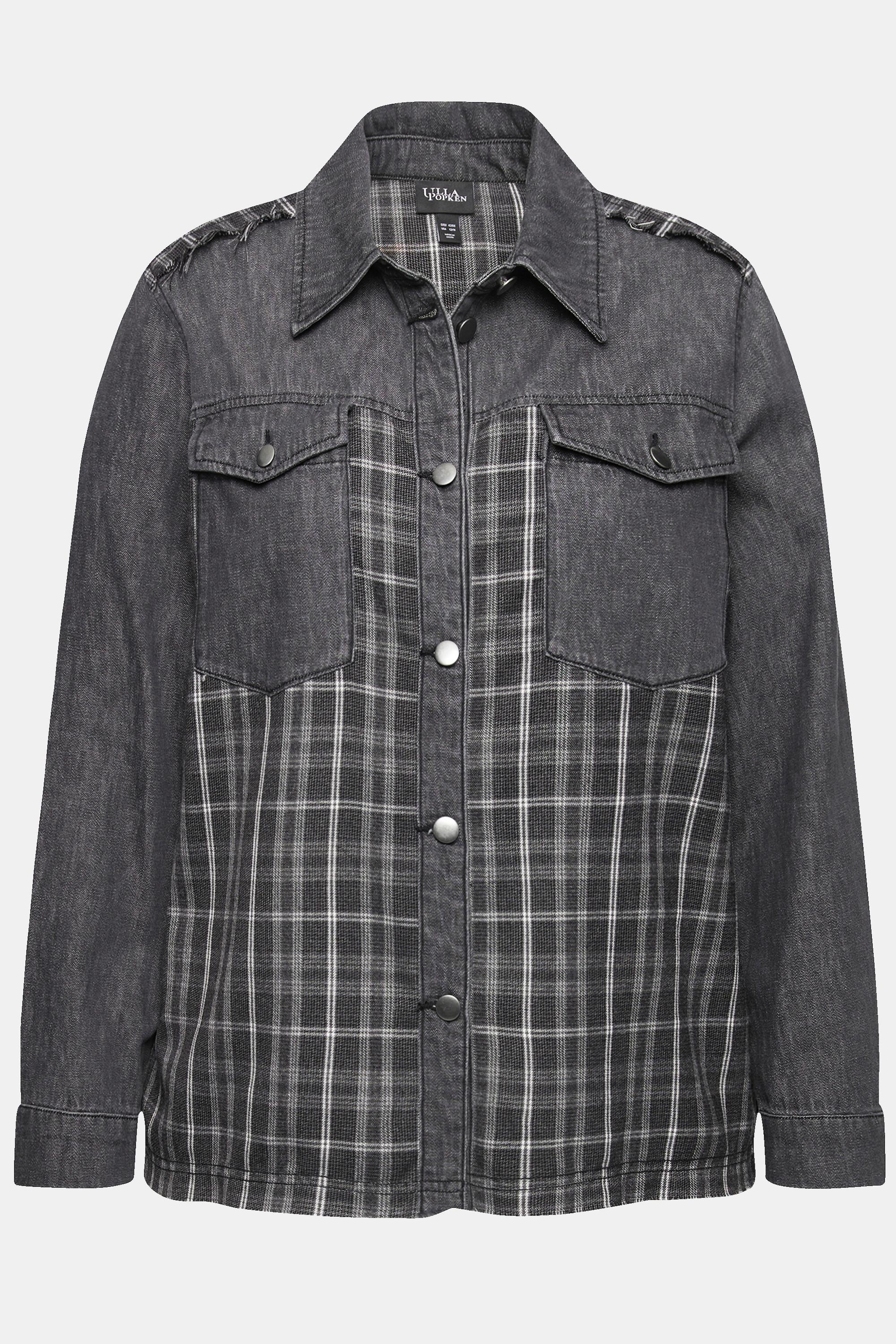 Ulla Popken Camicia di jeans Inserto in flanella Colletto camicia Maniche lunghe  