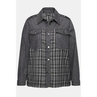 Ulla Popken Jeanshemd Flanell-Einsatz Hemdkragen Langarm  