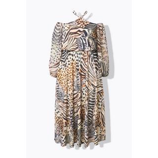 Ulla Popken Robe Maxi Épaules Nues Mousseline Imprimé Animal Patchwork  