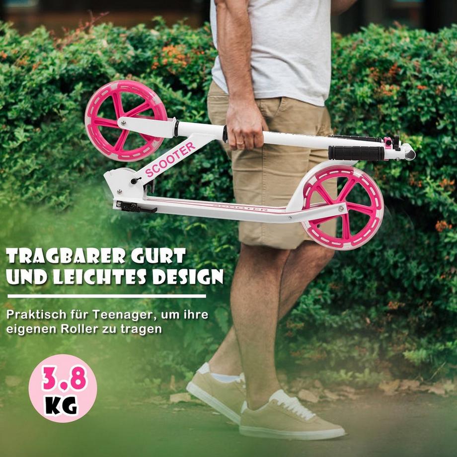 B2X  Scooter Roller klappbar Tretroller höhenverstellbar 100kg Tragkraft Kickroller mit 2 LED Räder rosa 