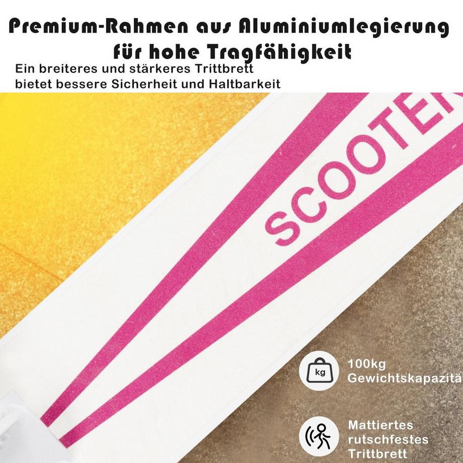 B2X  Scooter Roller klappbar Tretroller höhenverstellbar 100kg Tragkraft Kickroller mit 2 LED Räder rosa 