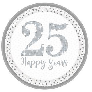 amscan Pappteller mit Aufschrift 25 Happy Years, 23 cm, 8 Stück  