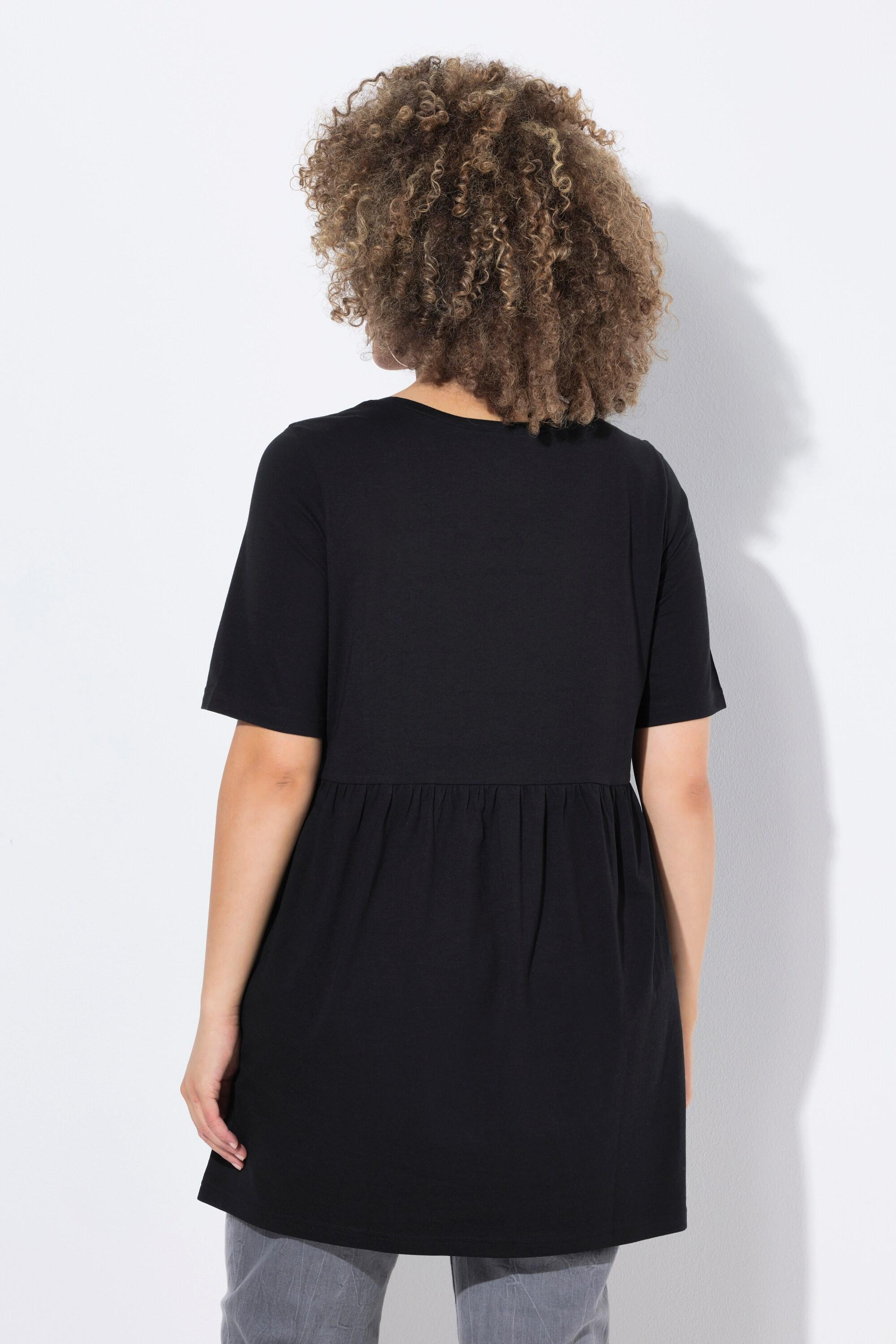 Ulla Popken T-shirt A-Line Col Rond Manches Courtes avec Couture Élastique  