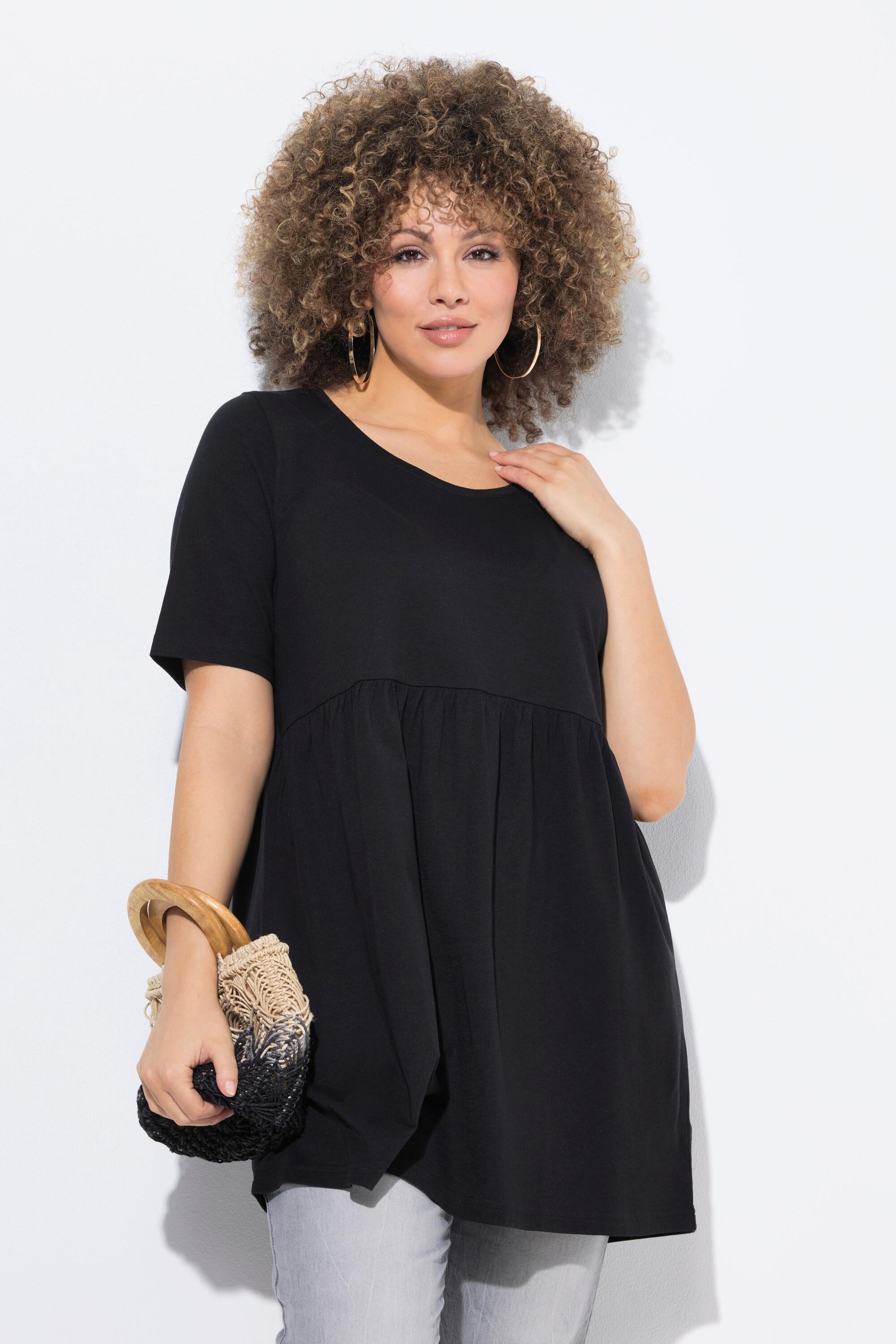 Ulla Popken T-shirt A-Line Col Rond Manches Courtes avec Couture Élastique  