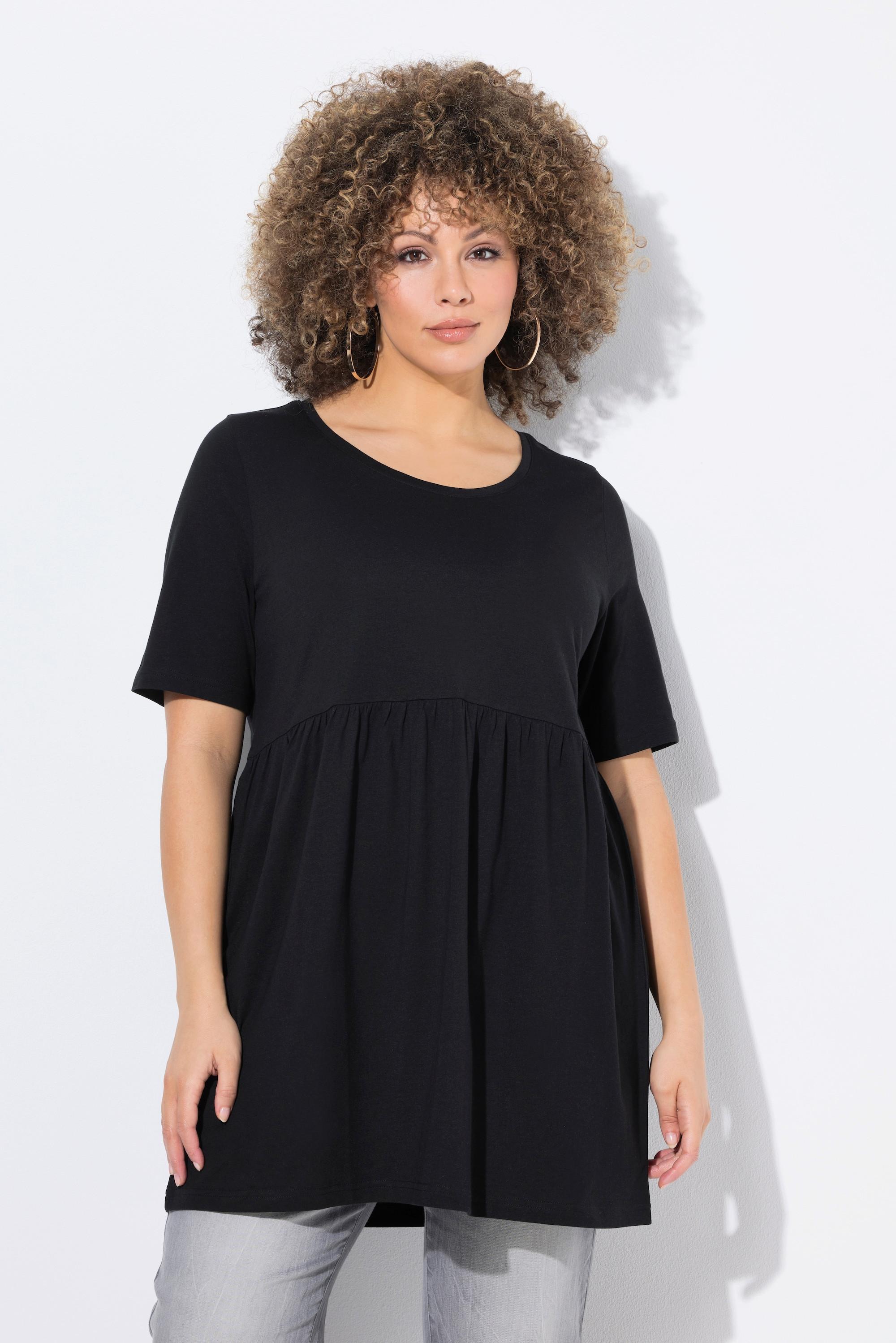 Ulla Popken T-shirt A-Line Col Rond Manches Courtes avec Couture Élastique  