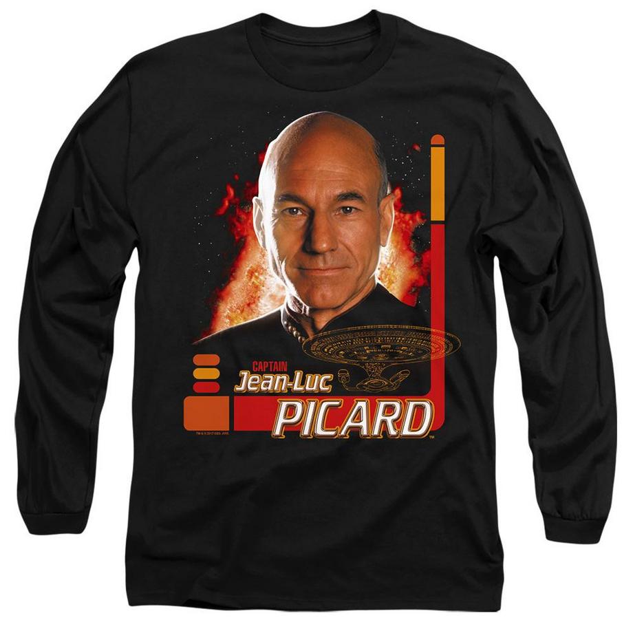 Star Trek Captain Jean-Luc Picard T-Shirt Maniche Lunghe  