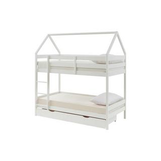 Vente-unique Letto a castello capanna 2 x 90 x 190 cm 2 cassetti Pino Bianco - CHORI  