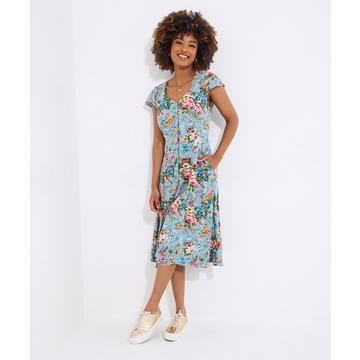 Robe Longeur Genou Col V Motif Roses