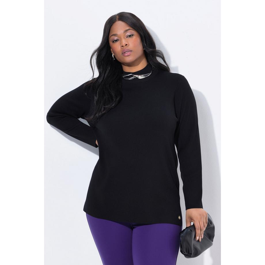 Ulla Popken Feinstrick Pullover Ripp-Stehkragen Langarm  