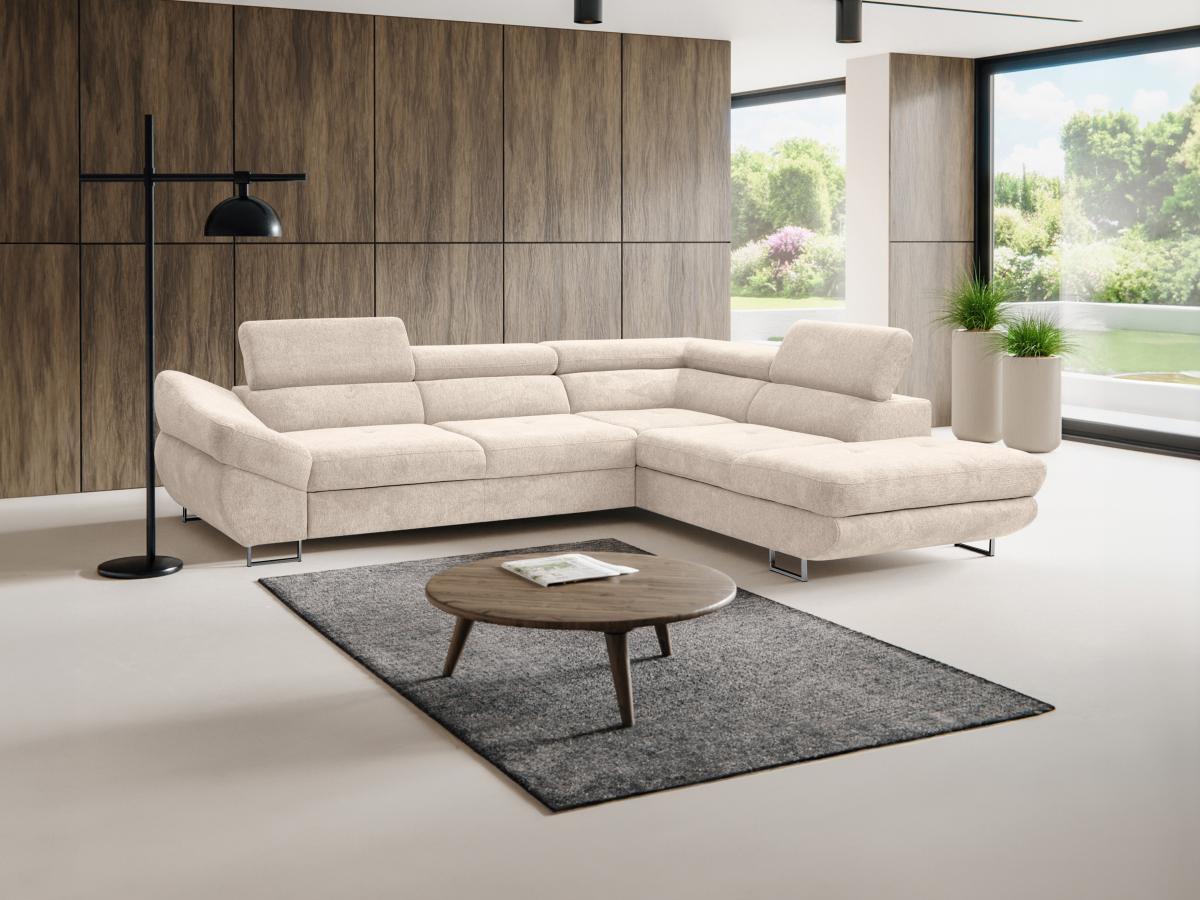 Vente-unique Divano letto in Tessuto testurizzato Beige - Angolo a destra - DALIAS  