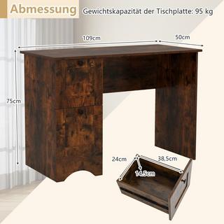 B2X  Table d'ordinateur avec 2 tiroirs, bureau, table de jeu robuste, coiffeuse, table pour ordinateur portable, marron 